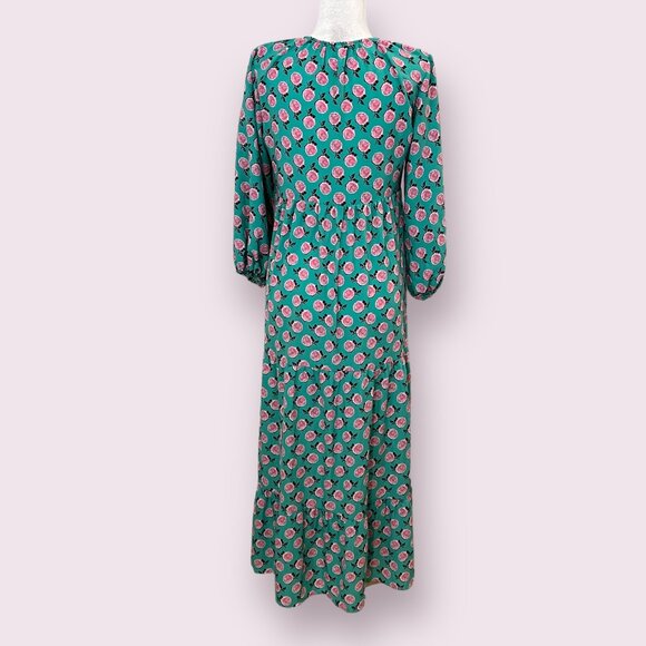 DOKOTOO Women's Maxi Dress Green Floral Long Sleeve Size Small Pullover Boho - Picture 2 of 10